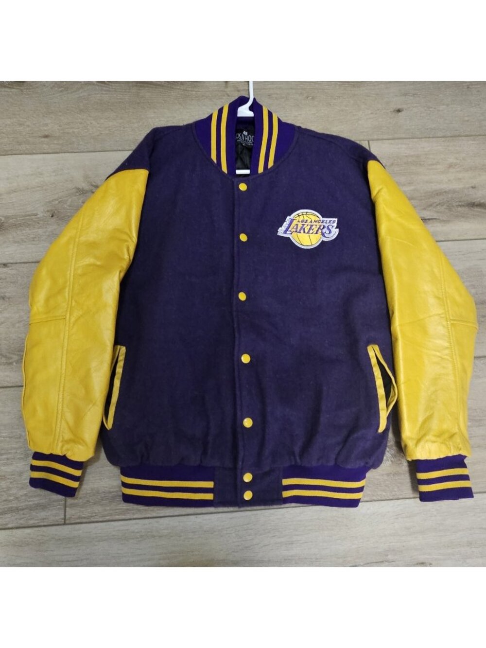 Kobe Bryant LA Lakers Commemorative Varsity Jacket Purple Yellow Wool Size L